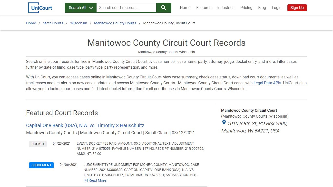 Manitowoc County Circuit Court Records | Manitowoc | UniCourt